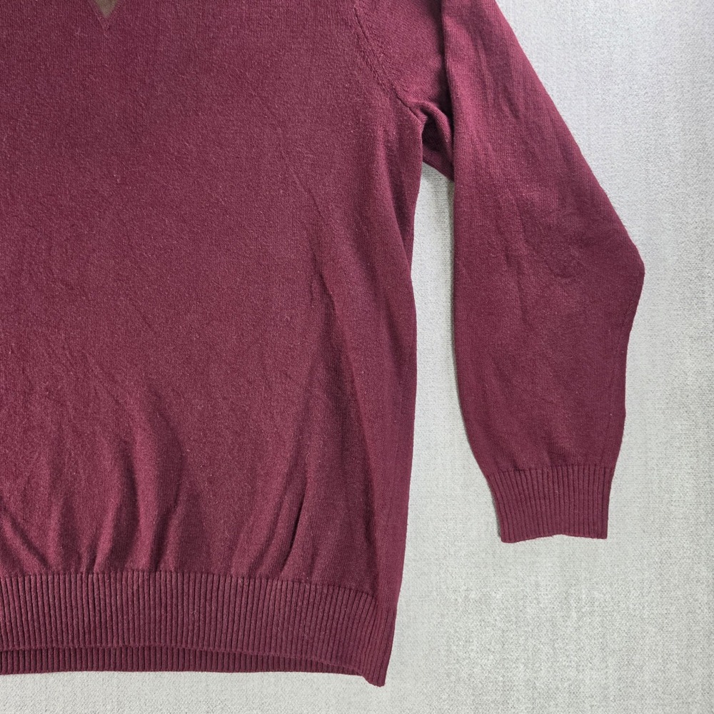 G.H. Bass & Co. Sweater Mens Medium Burgundy Crewneck Cotton Blend Faux Suede V - Picture 10 of 16
